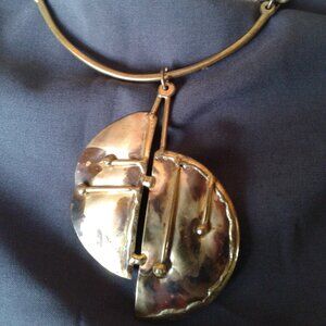 Vintage 70's  Brass Art Deco Necklace